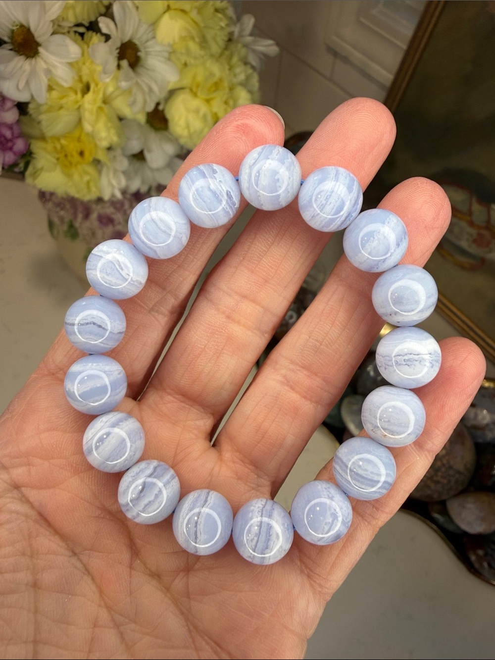 HQ Blue Lace Agate 11mm Natural Gemstone Bracelet (listing is for 1): B1286